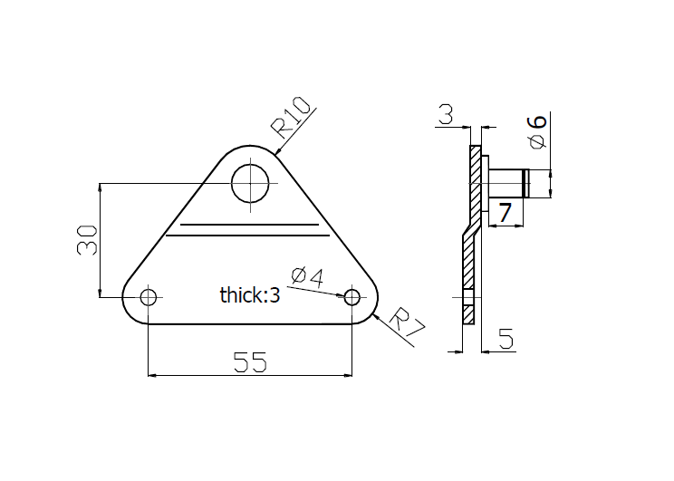 Beslag, stål, flad akse, aksediameter = 6 mm