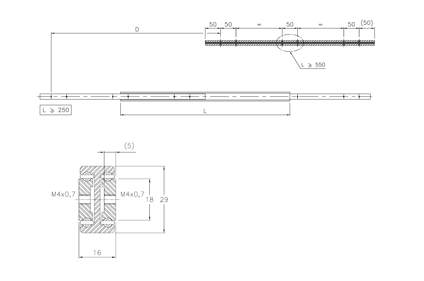 Udtræksskinne, aluminium, udtrækslængde =450 mm og bæreevne på 63 kg