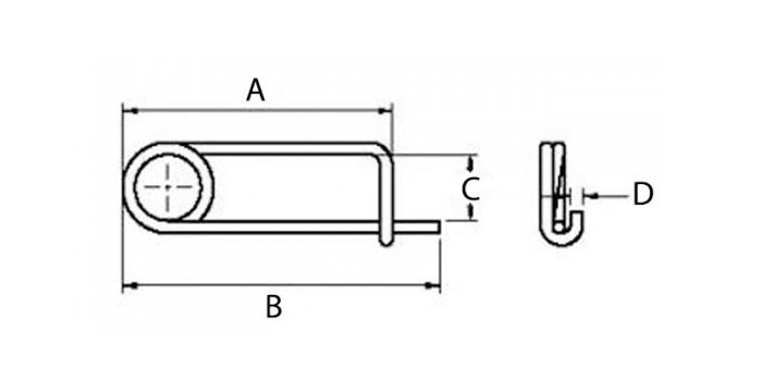 Lukket fjedersplit, ubehandlet rustfrit stål, L=215mm, H=50mm, tråddiameter=5mm