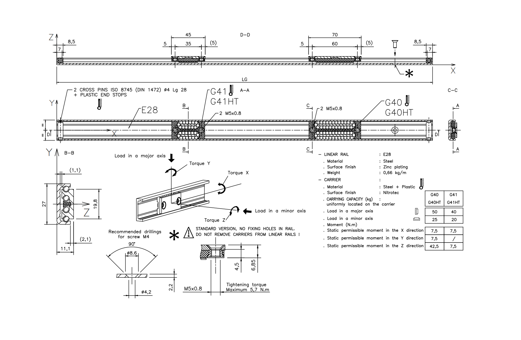 Skinnevogn, stål, længde =70 mm, bæreevne = 50kg