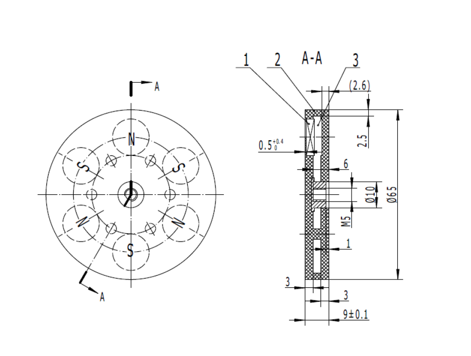 Gummi indstøbt magnet, cirkulær, M5, H=9mm , F=180N