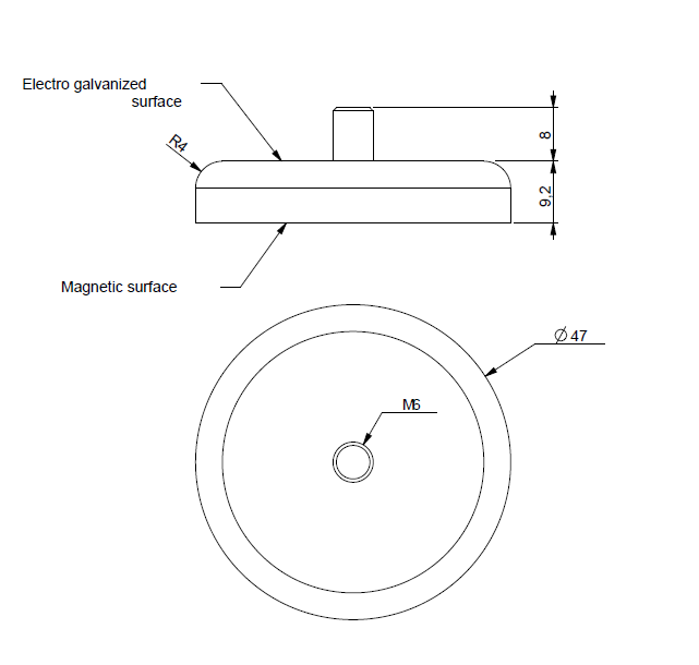 Pottemagnet, cirkulær, M6, H=9,2mm , F=180N