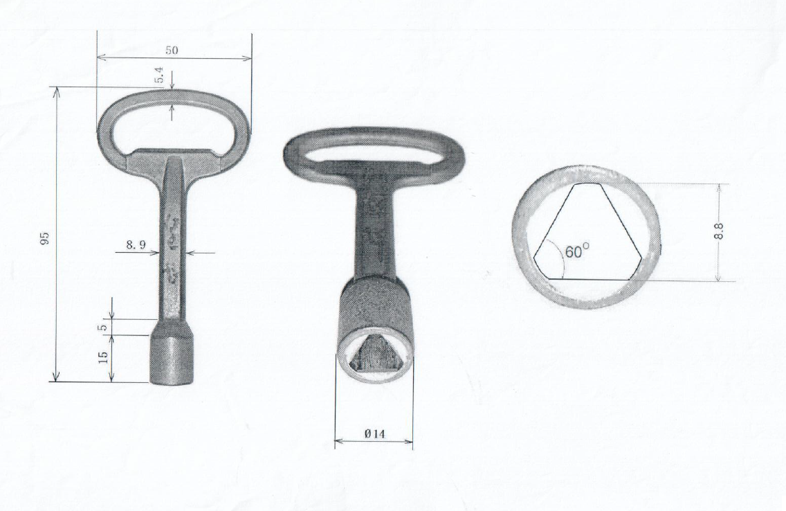 Nøgle, trykstøbt zink, trekant 8, L=95