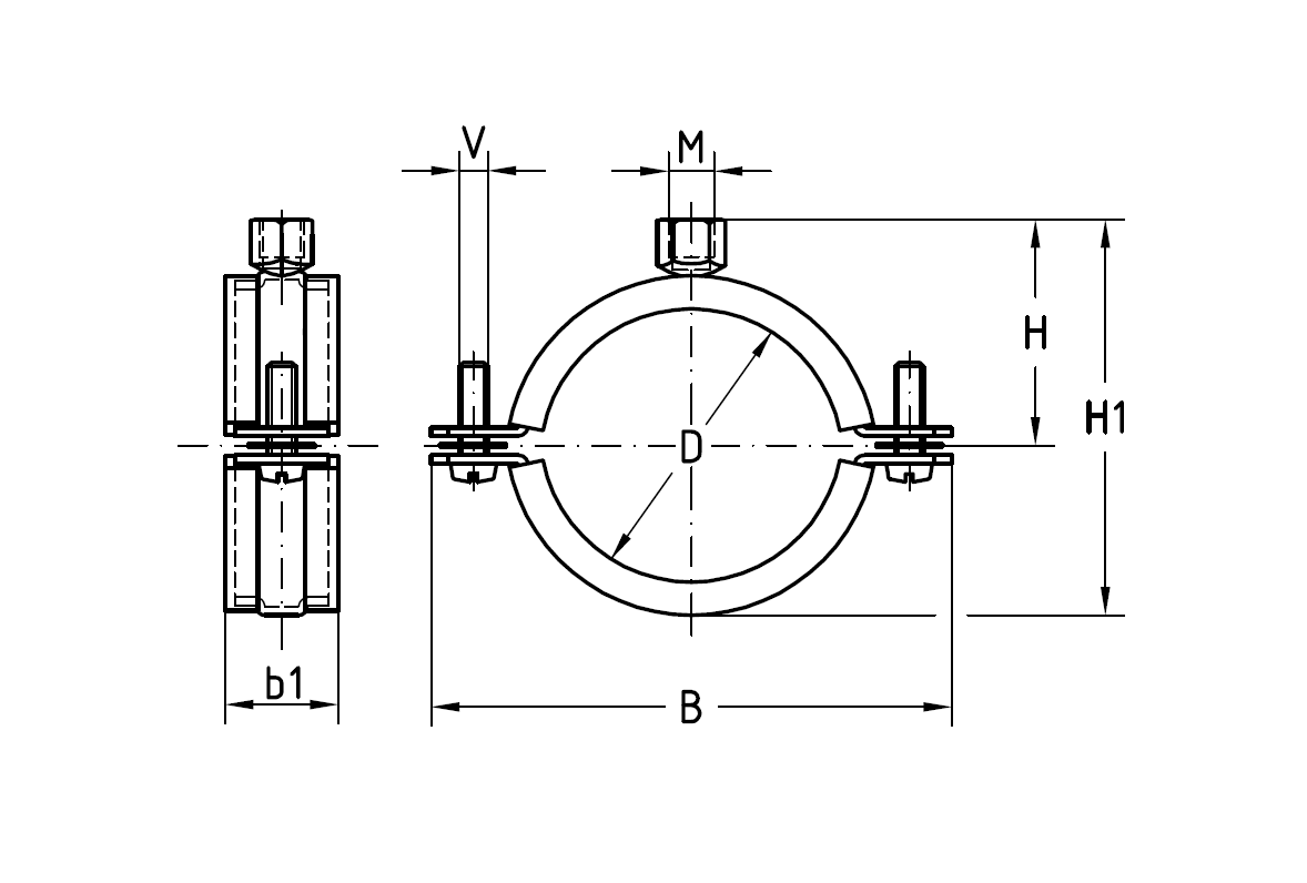 Rørholder med gummiindlæg, stål, Diameter interval: 20-25mm