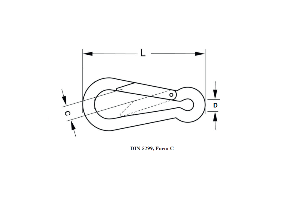 Karabinhage, syrefast stål, tråddiameter=10mm, L=100mm