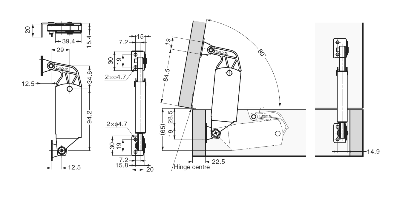 Lågeholder, rustfrit stål, 1 position(er), fjedervirkning, L=128,8mm, Ø4,7mm huller