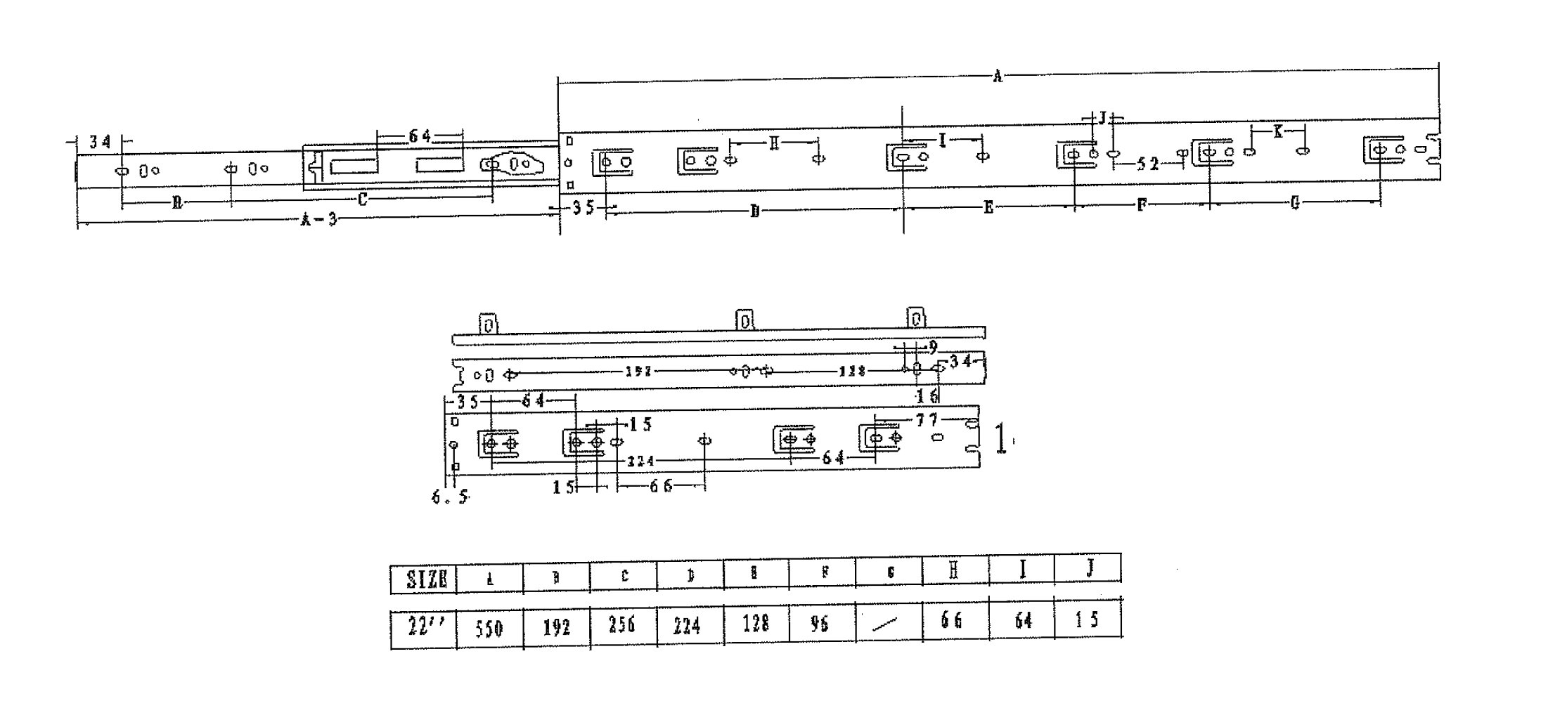 Udtræksskinne, stål, udtrækslængde =547 mm og bæreevne på 45 kg