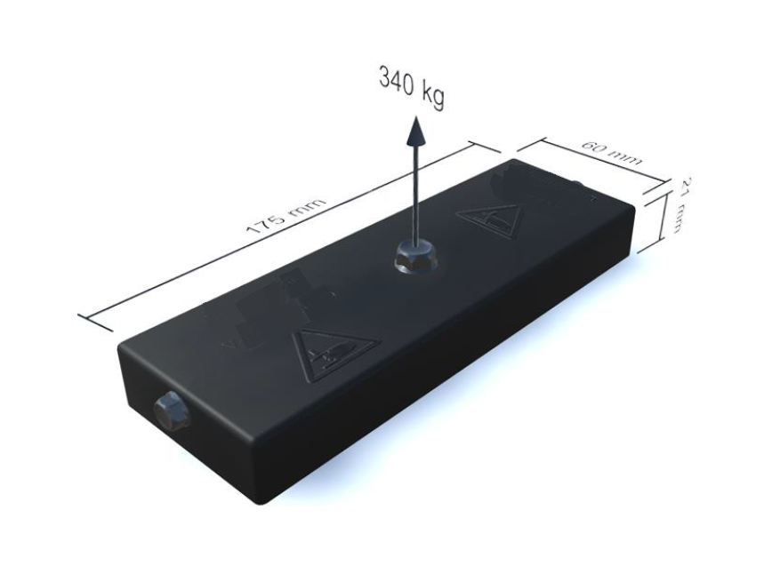 Gummi indstøbt magnet, firkantet, M8, H=21mm , F=3400N