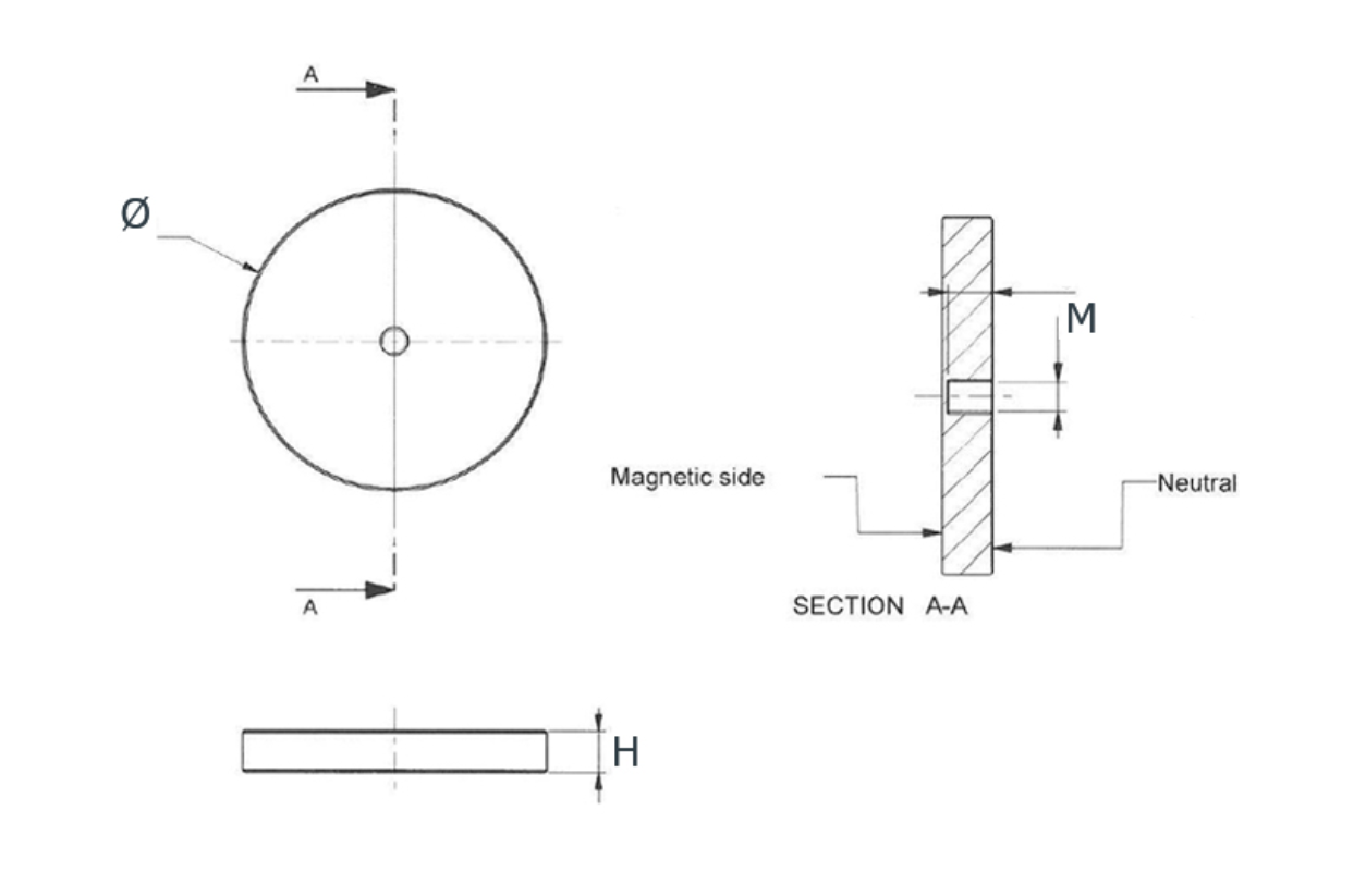 Gummi indstøbt magnet, cirkulær, M6, H=8,5mm , F=180N
