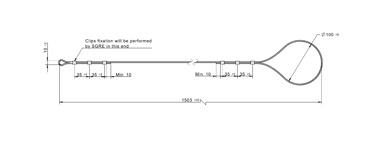 Wiresamling, stål, diameter = 1,3 - 2,3mm, L= 1503mm