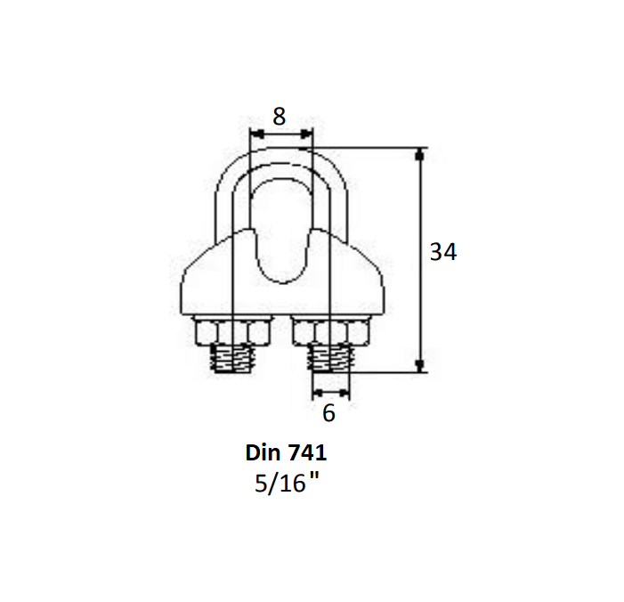 Wirelåse, syrefast stål, M6 gevind, til wirediameter = 8mm