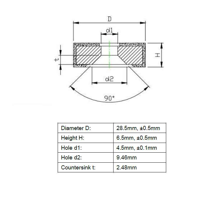 Gummi indstøbt magnet, cirkulær, H=6,5mm , F=59N
